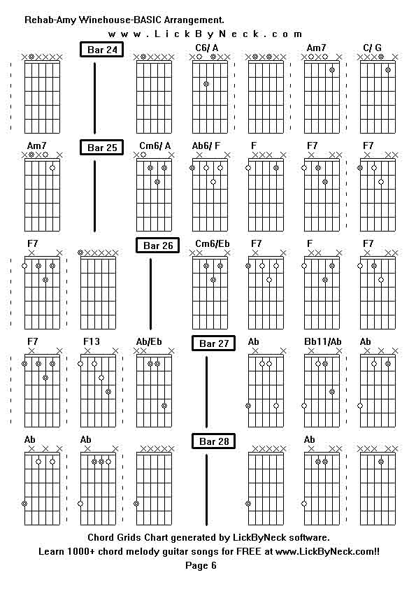 Chord Grids Chart of chord melody fingerstyle guitar song-Rehab-Amy Winehouse-BASIC Arrangement,generated by LickByNeck software.